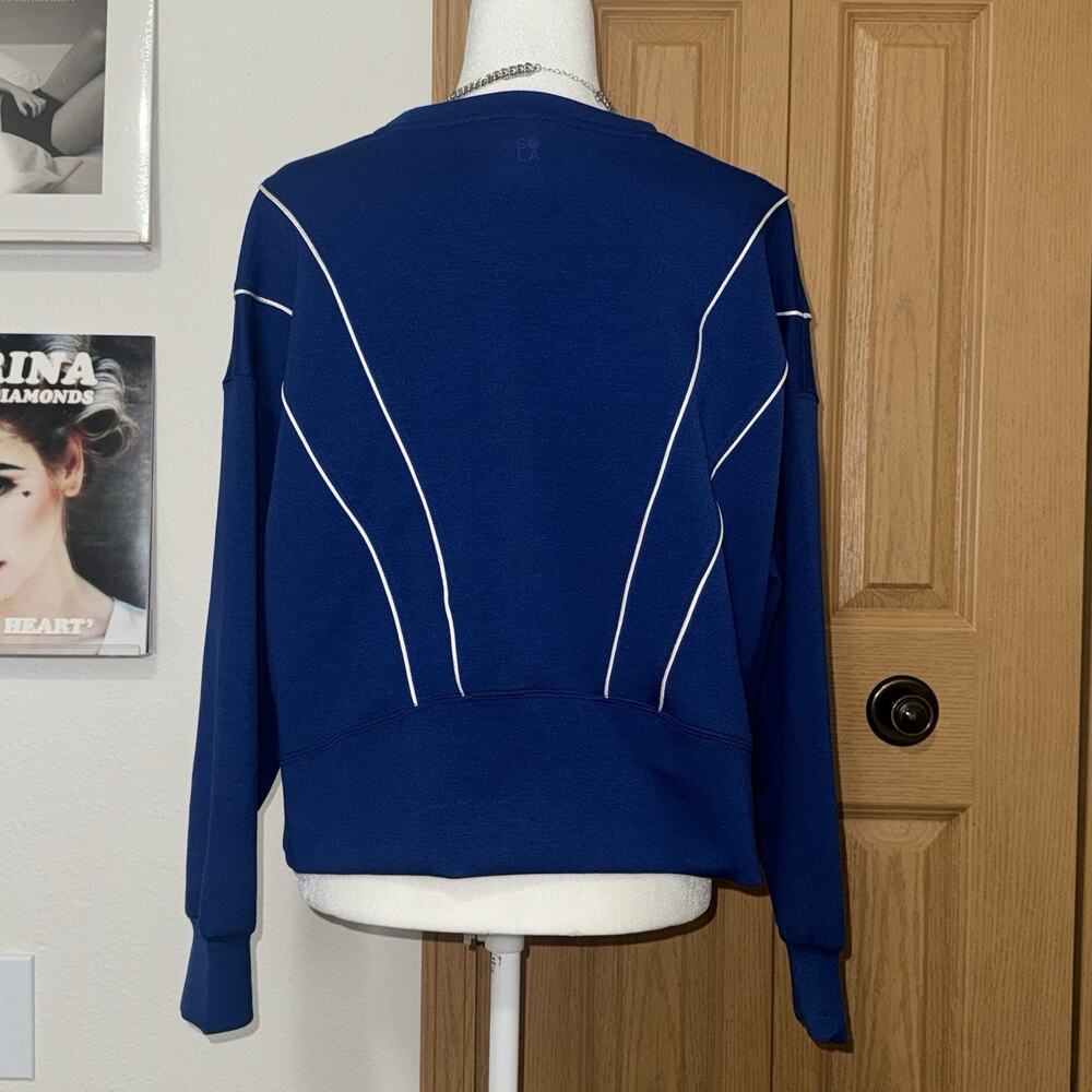 SoLa Studio Scuba High Society Crop Crew Sweatshirt Womens Large Blue Pullover - Picture 3 of 9